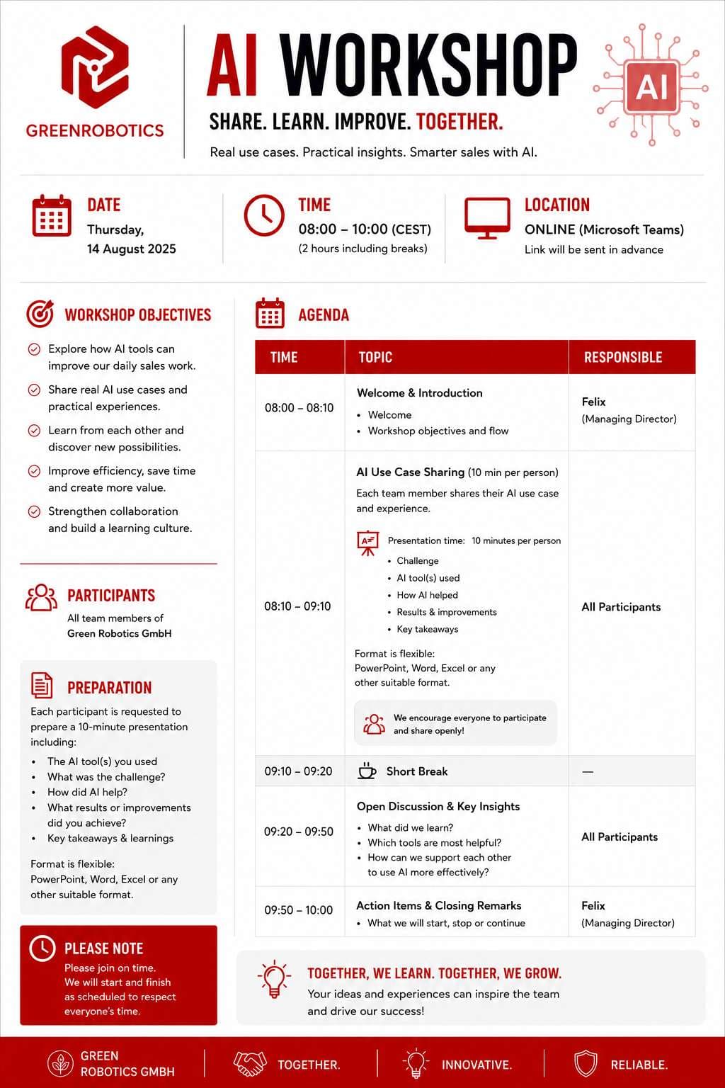 Green Robotics AI Workshop Flyer